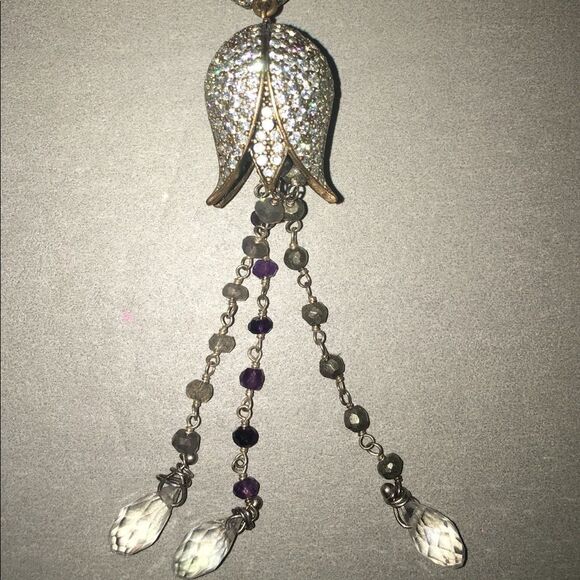 Tulip White Topaz & Semi Precious Stone Necklace - Picture 2 of 3